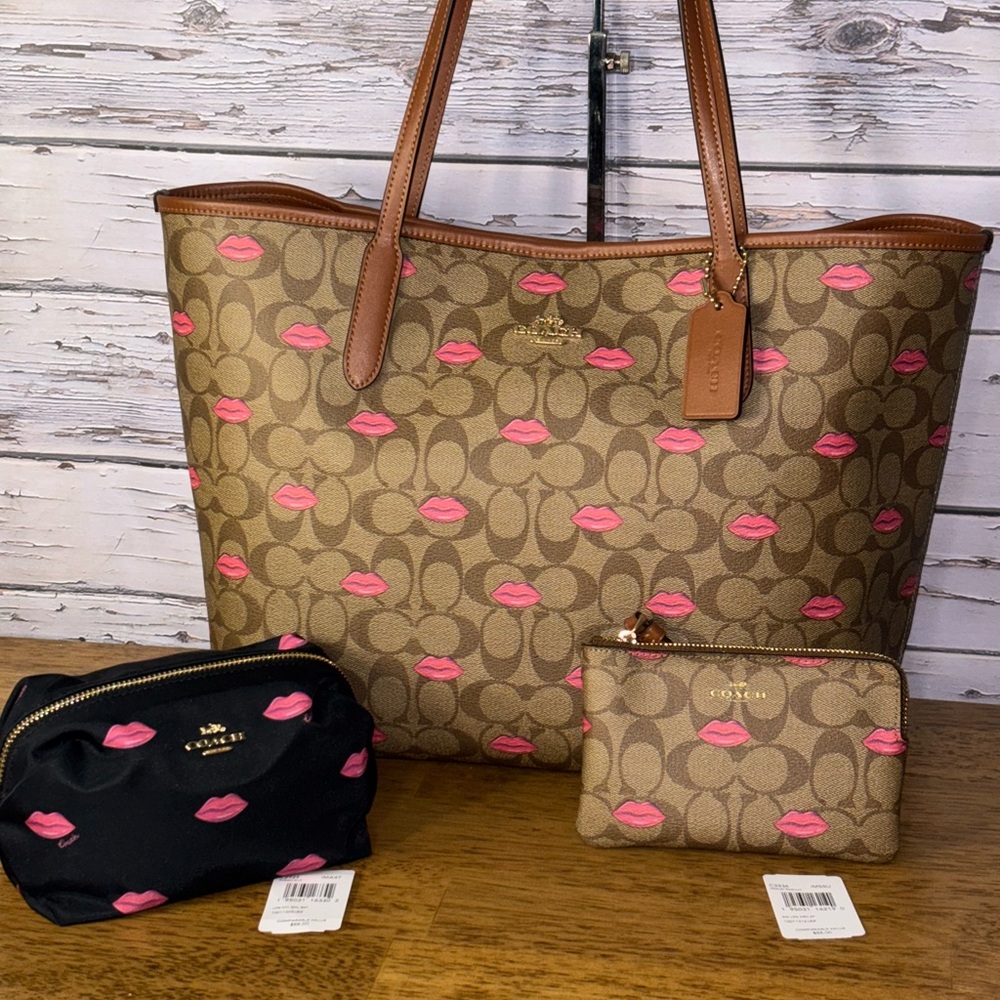 Coach sugar lips Brown and Pink Women's city Tote Bag Set.